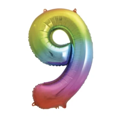 Image of Bright Rainbow Number 9 Foil Balloon, 101cm