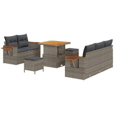 Image of vidaXL 8 Piece Garden Sofa Set with Cushions Grey Poly Rattan Acacia