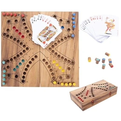Image of Engelhart 350261 Wooden Tock Game 4 Player Ecological Box Traditional Canadian Board Includes Cards for 2 to Players