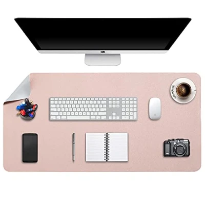 Image of Desk Pad Large, Mat, Extended Mouse XXL, Blotter, DOBAOJIA Laptop Writing for Office/Home, Dual Side Use PU Leather Waterproof 35.4&quot; X 16.9&quot; (Pink/Silver)