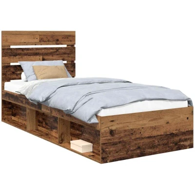 Image of vidaXL Bed Frame with Headboard Old Wood 90 x 190 cm Solid Pine