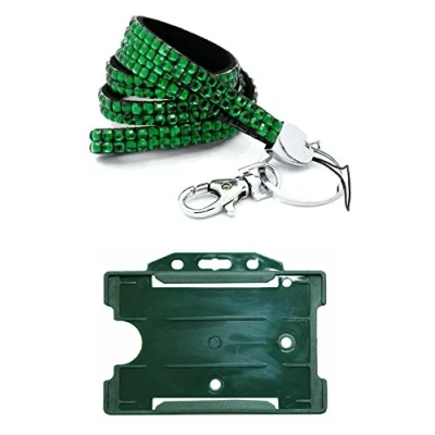 Image of Customcard ltd® Bling Diamante Rhinestone Green Lanyards and a Open Face ID Card Holder