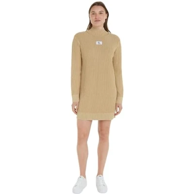 Image of Calvin Klein Jeans Women Washed Monologo Sweater Dress Dresses Beige, S