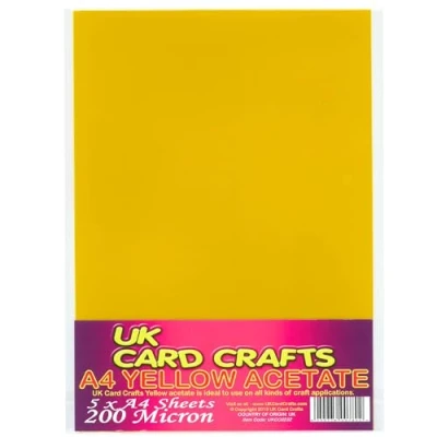 Image of A4 Yellow Acetate 200 Micron X 5 Sheets UK Card Crafts