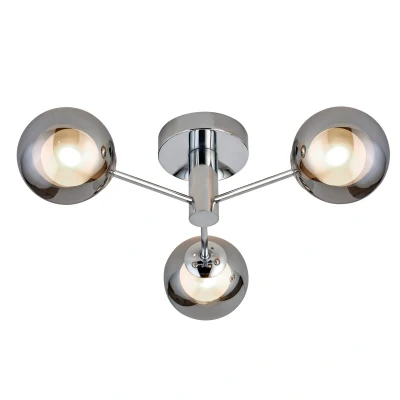 Image of Oscar 3 Light Flush Ceiling Chrome Metal &amp; Smoked Glass