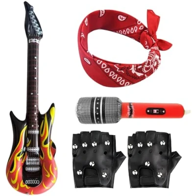 Image of Rockstar Fancy Dress Rock Star Inflatable Guitar Punk Rocker Party Kit for Disco Kids