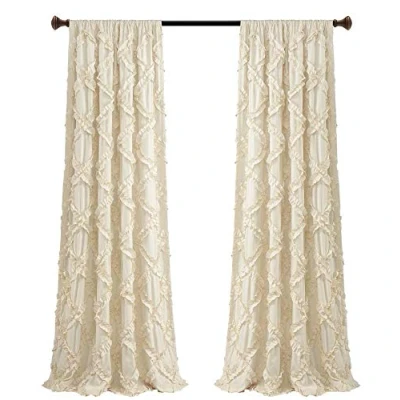 Image of Lush Decor, Ivory Ruffle Diamond Curtains Textured Window Panel Set for Living, Dining Room, Bedroom (Pair), 95 x 54