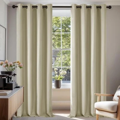 Image of Deconovo Window Treatment Super Soft Blackout Curtains Thermal Insulated Eyelet for Girls Bedroom 46 x 90 Inch Beige 2 Panels