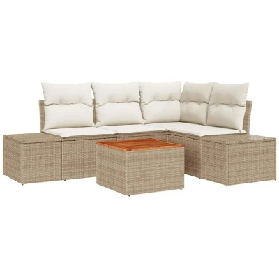 Image of vidaXL 5 Piece Garden Sofa Set with Cushions Beige Poly Rattan Acacia