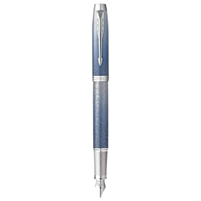 Image of PARKER IM Premium Polar, Fountain pen, Grey gradient, chrome trims, Fine nib, blue ink cartridge, Giftbox,Blue,Grey,White