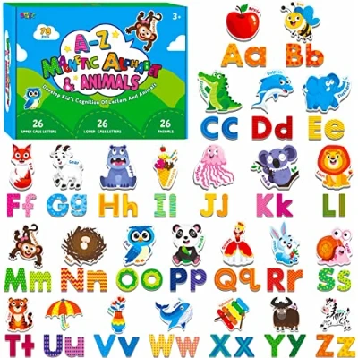 Image of 78 Magnetic Alphabet, 26 Uppercase, Lowercase Letters &amp; Object Patterns, Adorable Animal Alphabet ABC Fridge Magnets Educational Letter Spelling Learning Toys Set for Toddlers 3 4 5 Years Old