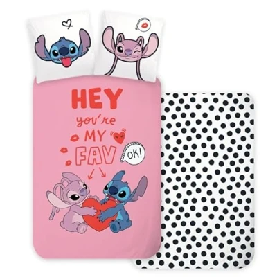 Image of Brandmac Disney Stitch &amp; Angel Reversible Bed Linen Set, 100% Cotton, Duvet Cover 135 x 200 cm, Pillowcase 80 cm
