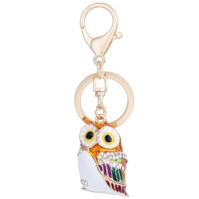 Image of INSTITIZER Enamel Owl Keychain Charm Bird Key Ring Crystal Rhinestone Sparkling Bag Handbag Purse Car Keys Pendant Colorful Gift for Women Men