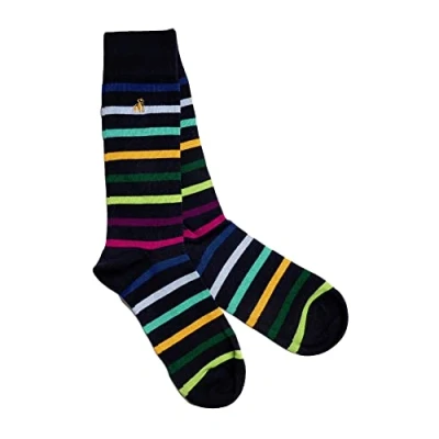 Image of Swole Panda Bamboo Socks UK7 11 Navy Small Stripe Mens