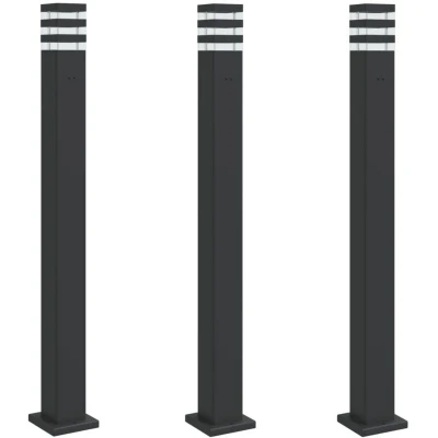 Image of vidaXL Outdoor Floor Lamps with Outlet 3pcs Black 110 cm Aluminium