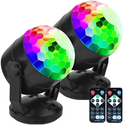 Image of [Pack of 2] Remote Control Battery Powered Portable Sound Activated Party Lights for Outdoor and Indoor, USB Plug in, Dj Lighting, RBG Disco Ball, Strobe Lamp Stage Par Light Room Dance Parties