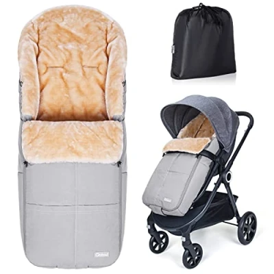 Image of Orzbow Universal Footmuff for Stroller,Waterproof Pushchair with Warm Faux Sheepskin Liner,Removable and Machine Washable,Zippers Easy to Access,Pockets Storage (Dark Grey)