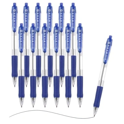 Image of M&amp;G Ballpoint Pen 0.5mm, 12pcs Retractable Fine Point Blue Ink Click Ball Writing Supplies for Journaling Home Office Classroom, Clear