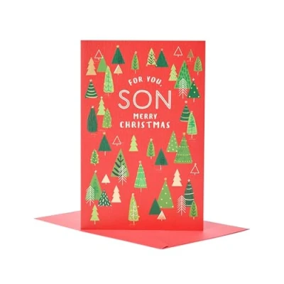 Image of UK Greetings Christmas Card for Son Trees Design