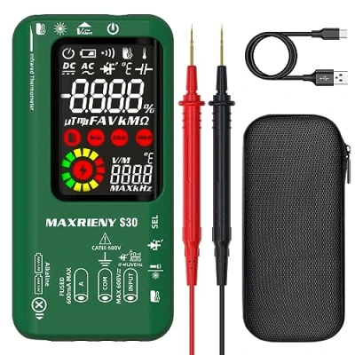 Image of MAXRIENY Digital Multimeter Infrared Thermometer Rechargeable Smart Voltmeter 9999 Counts Electrical Current Tester Capacitance, High/Low Voltage Diode for LED Automotive Electrician Electronic
