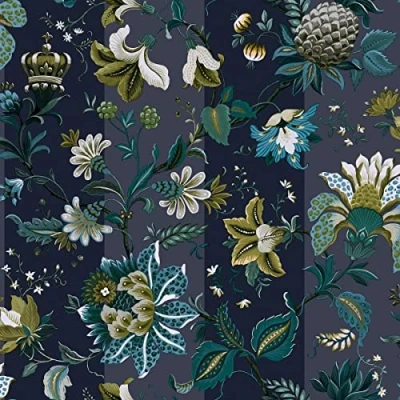 Image of Full Roll Crown Jewels Paul Moneypenny Floral Wallpaper Navy Pink Paste The Wall