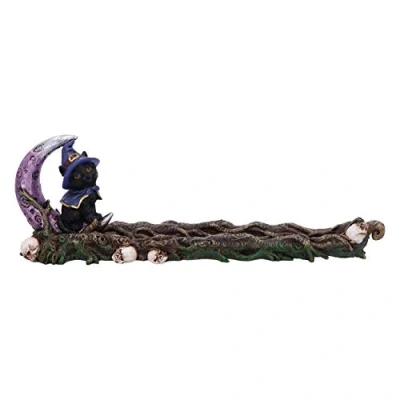 Image of Nemesis Now Grimalkin Witches Familiar Black Cat and Crescent Moon Incense Burner,29cm