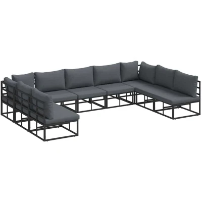 Image of vidaXL Garden Sofa Set with Cushion 9 pcs Black Aluminium