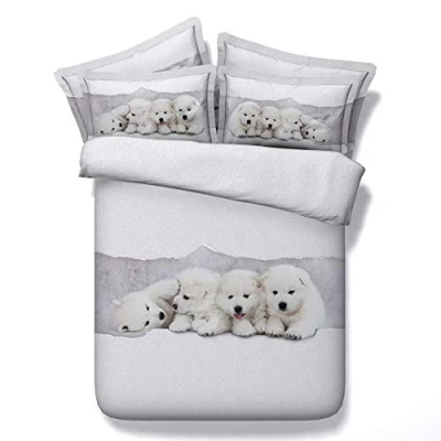 Image of Sticker superb Cute 3D Black Cat Bedding Cover Set with Pillow Case for Children Boy Girl, Swimming Dog Animal White Puppy Duvet Polyester (White Dog, Single 135x200)