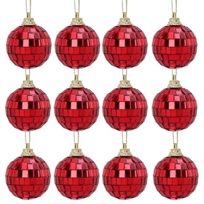 Image of Christmas Concepts® Pack of 12 40mm (1.6&quot;) Mirror Disco Baubles Tree Decorations (Red)