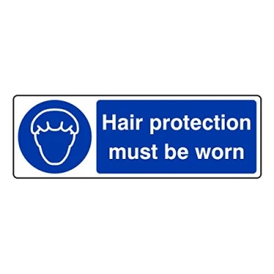Image of 300mmx100mm Hair Protection Must be Worn Catering Sign Sticker Self Adhesive