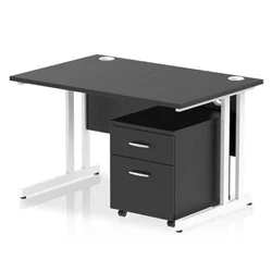 Image of Impulse 1200x800 Desk Black/White Cantilever Leg 2 Drawer Mobile Ped