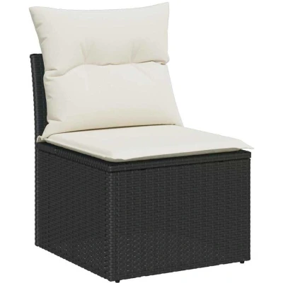 Image of vidaXL 8 Piece Garden Sofa Set with Cushions Black Poly Rattan Acacia