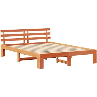 Image of vidaXL Pine wood Bed Frame Wax brown Solid 140 x 200 cm