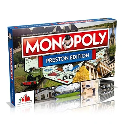 Image of Winning Moves Preston Monopoly Board Game, Advance to Harris Museum and Art Gallery, Royal Hospital or Deepdale trade your way success, 26 players makes a great gift for ages 8 plus