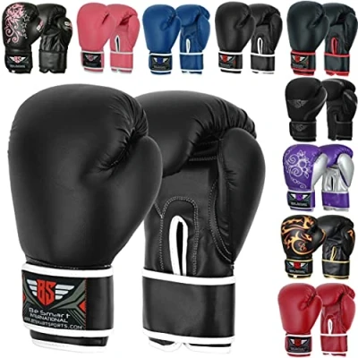 Image of Be Smart Kids Boxing Gloves 4 15 Years 4oz 6oz 8oz Training for Women &amp; Children Sparring Youth Junior Mitts PU Leather MMA Muay Thai Kick (4oz, Black White Plain)