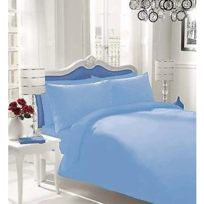 Image of WOT NON IRON Luxury Parcale Plain Dyed Duvet Cover &amp; 2 Pillow Cases Bed Set (Blue, Single)