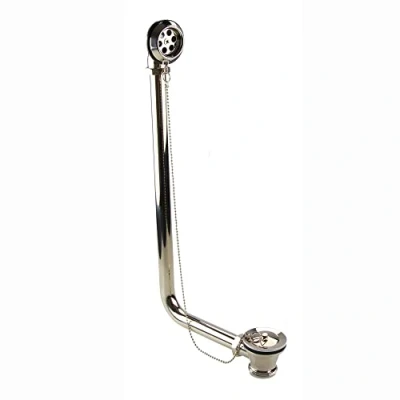 Image of ENKI, W64, Traditional Exposed Bath Retainer Waste with Ball Chain Plug and Overflow, English Gold, Polished Brass
