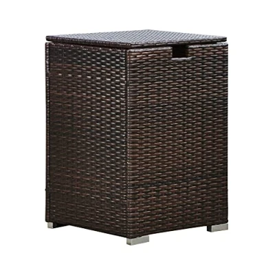 Image of Teamson Home Outdoor Fire Pit Gas Bottle Tank Cover, Storage Holder, Rattan Holder Table with Lid, Garden Furniture