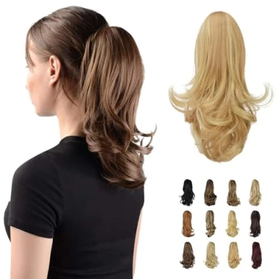 Image of Sofeiyan 13&quot; Ponytail Extension Long Curly Clip in Claw Hair Natural Looking Synthetic Hairpiece for Women,Light Blonde/Platinum Blonde mix