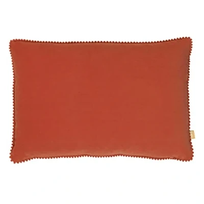 Image of furn. Cosmo Rectangular Velvet Pom Trimmed Feather Filled Cushion Red One Size