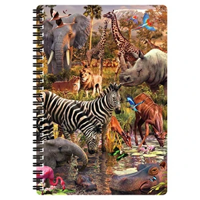 Image of 3D LiveLife A5 Notebook Waterhole from Deluxebase. 80 Page Lenticular Safari Animal Notebook. Superb School or Office Stationery with Artwork Licensed Renowned Artist David Penfound
