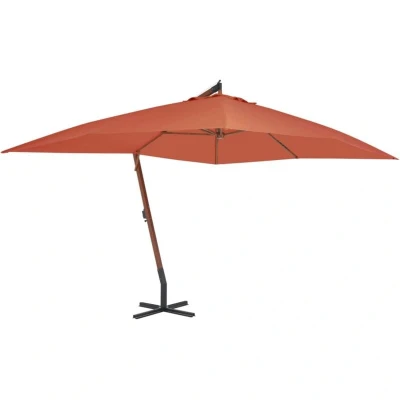 Image of vidaXL Cantilever Garden Parasol with Wooden Pole 400x300 cm Terracotta
