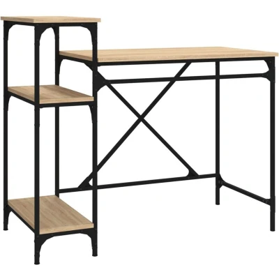 Image of vidaXL Desk with Shelves Sonoma Oak 105x50x90 cm Engineered Wood&amp;Iron