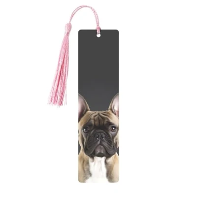Image of Metal Bookmark with Tassel Book Mark French Bulldog Reading Markers for Lovers Bookmarks Writers Readers Men Women Marks Accessories