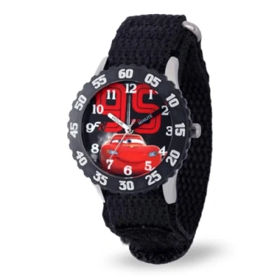 Image of Disney Kids&#039; W001586, Cars Lightning McQueen Stainless Steel Watch, Black Nylon Band