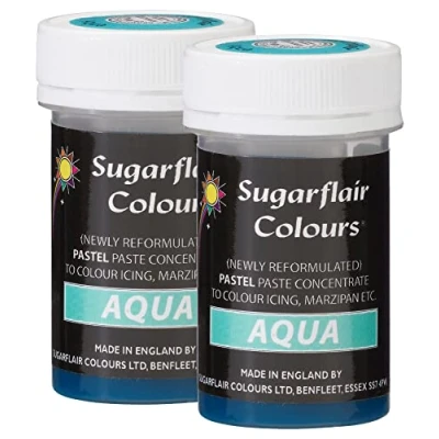 Image of Sugarflair Aqua Pastel Food Colouring Paste, Highly Concentrated for Use with Sugar Pastes, Buttercream, Royal Icing or Cake Mix, Subtle Colour Dye 25g (Pack of 3)