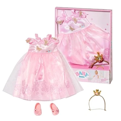 Image of Baby born Deluxe Princess Gown 834169 Accessories for Dolls up to 43cm Includes Pink Gown, Headband with Crown, and Shoes Suitable Kids from 3+