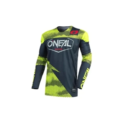 Image of O&#039;Neal Motorcycle Jersey Enduro Fast Drying and Lightweight Performance Fabric, Collarless Design, Athletic fit Mayhem Covert Adult Charcoal Neon Yellow Size XL