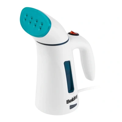Image of Beldray BEL0725TQ Handheld Clothes Steamer Wrinkle Remover, Continuous Vertical Steam, Portable, for Clothes, Great Refreshing and Sanitising All Fabrics, Turquoise/White, 600 W, 100 ml