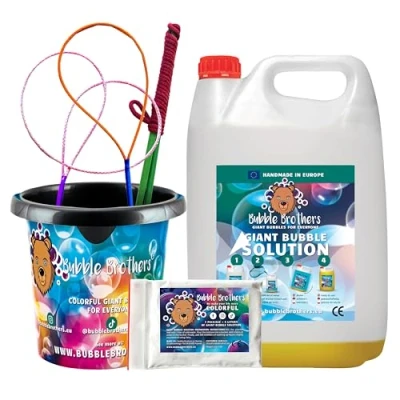 Image of Bubble Brothers Giant Kit for Kids Wands and Solution complete Set with Mixture Big Bubbles Large Wand Bucket Garden Toys (6 piece set)